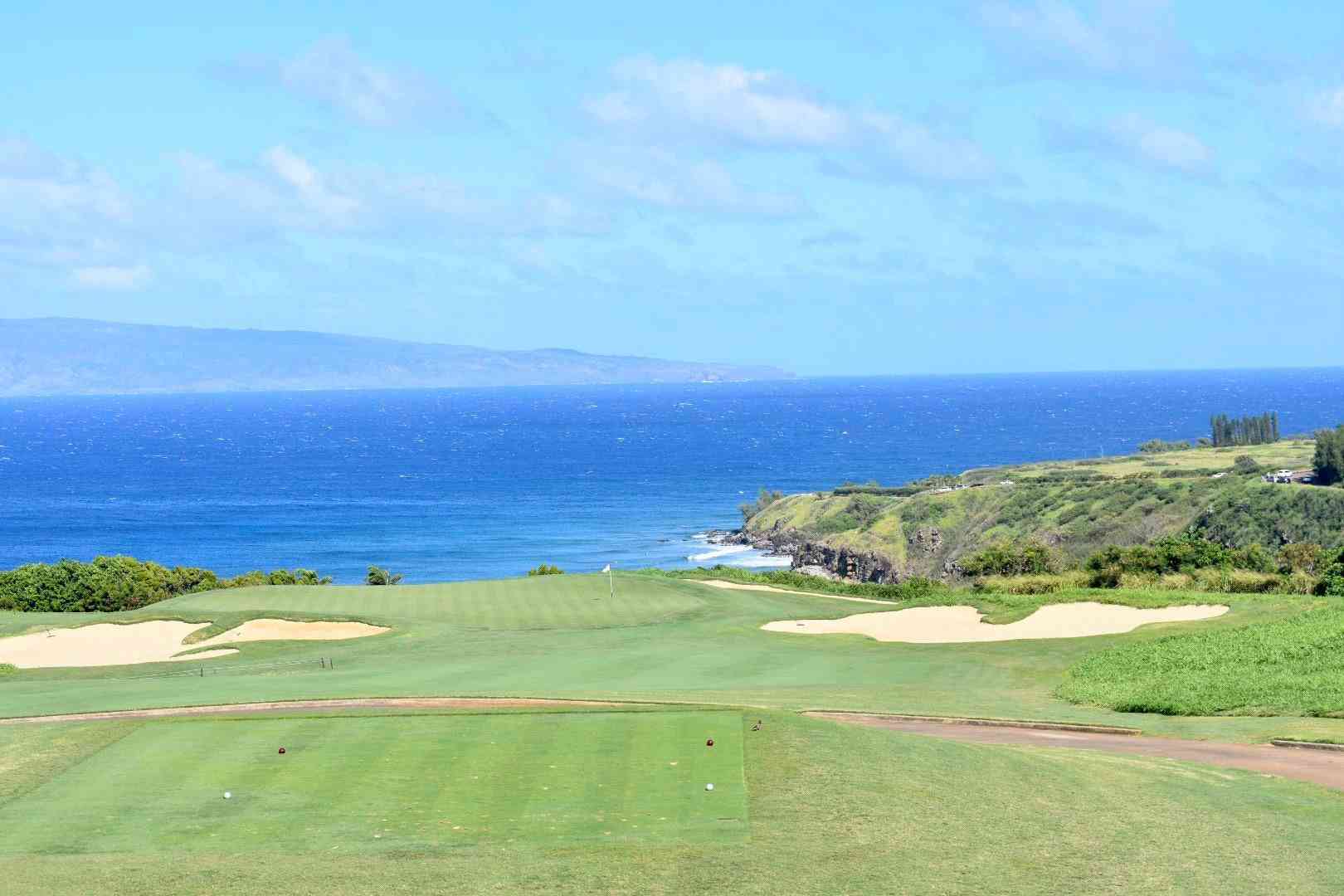 Played Kapalua Plantation today. Heres a downhill par 3. Beautiful course. Windiest round of my life.
